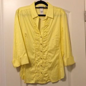 New York & Company Yellow & White Pattern Blouse